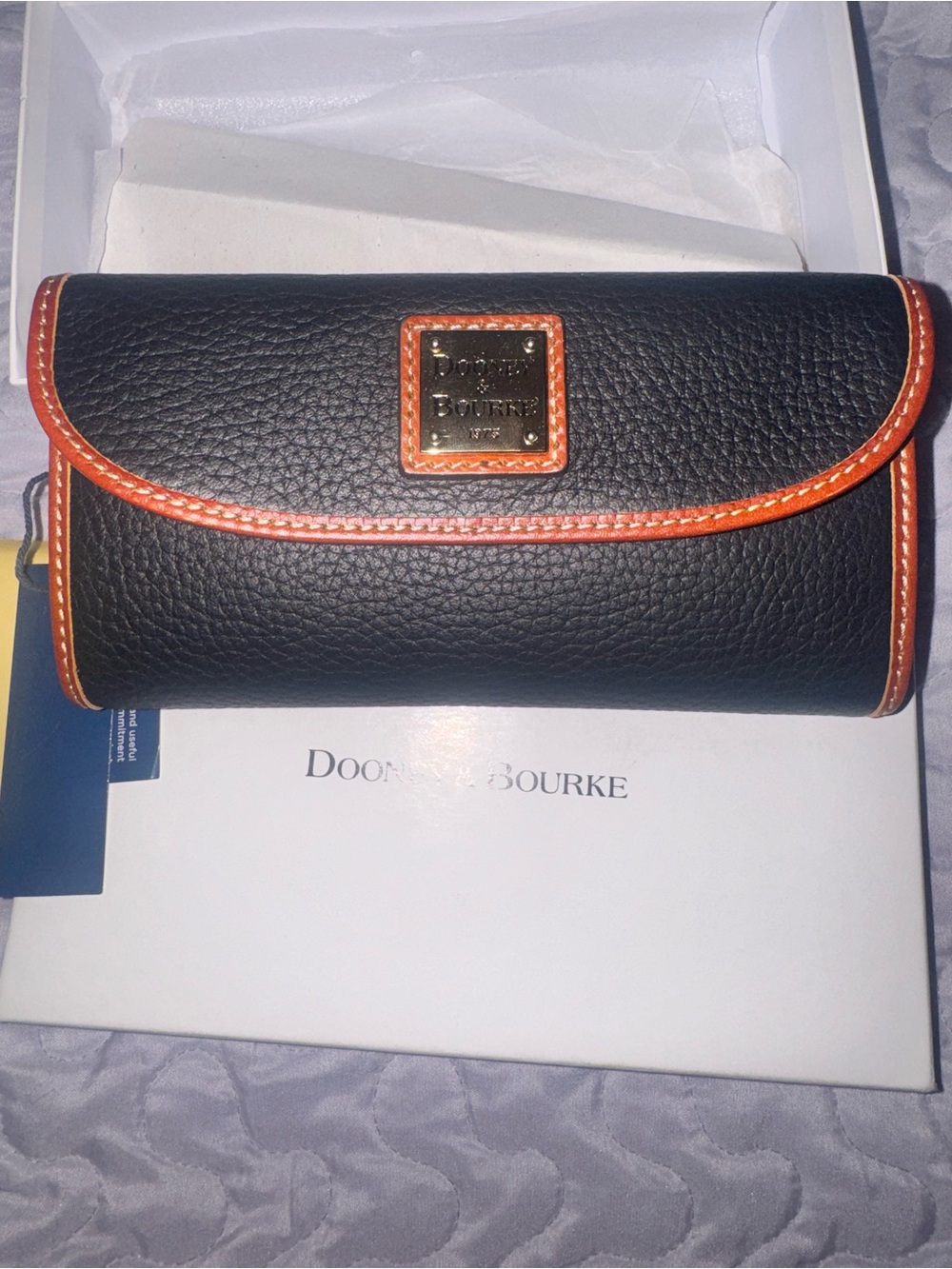Dooney & Bourke Black Pebbled Leather Wallet with Orange Trim Accents vintage!